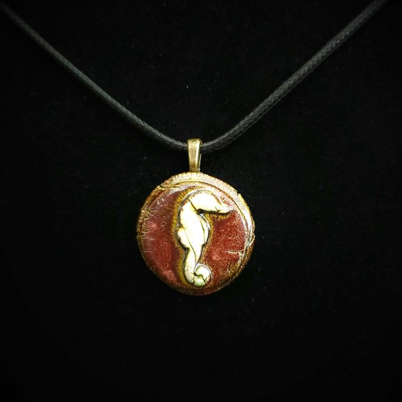 Handmade Ceramic Teak Seahorse Pendant Necklace - Picture 1 of 16